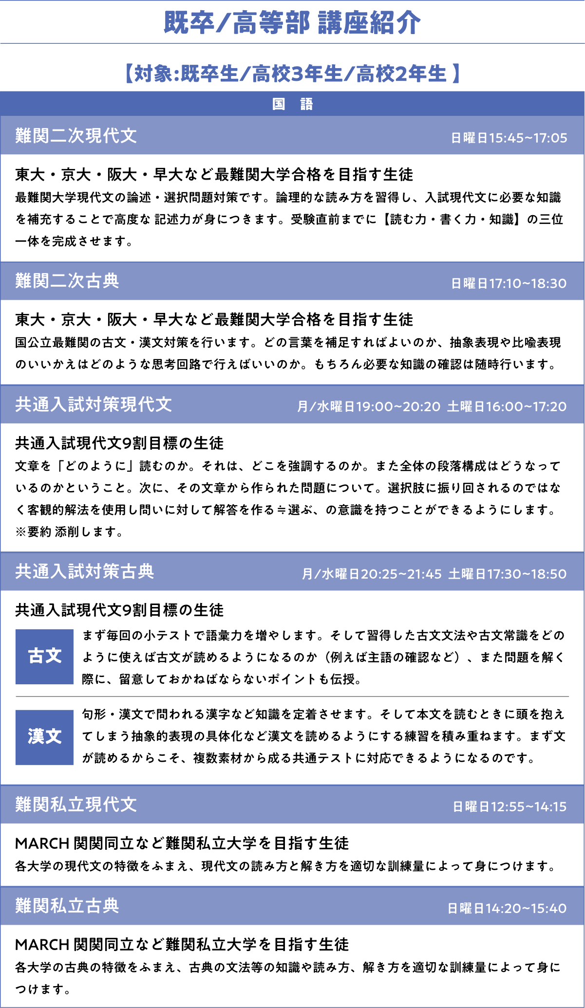 既卒生/高校3年生/高校2年生
