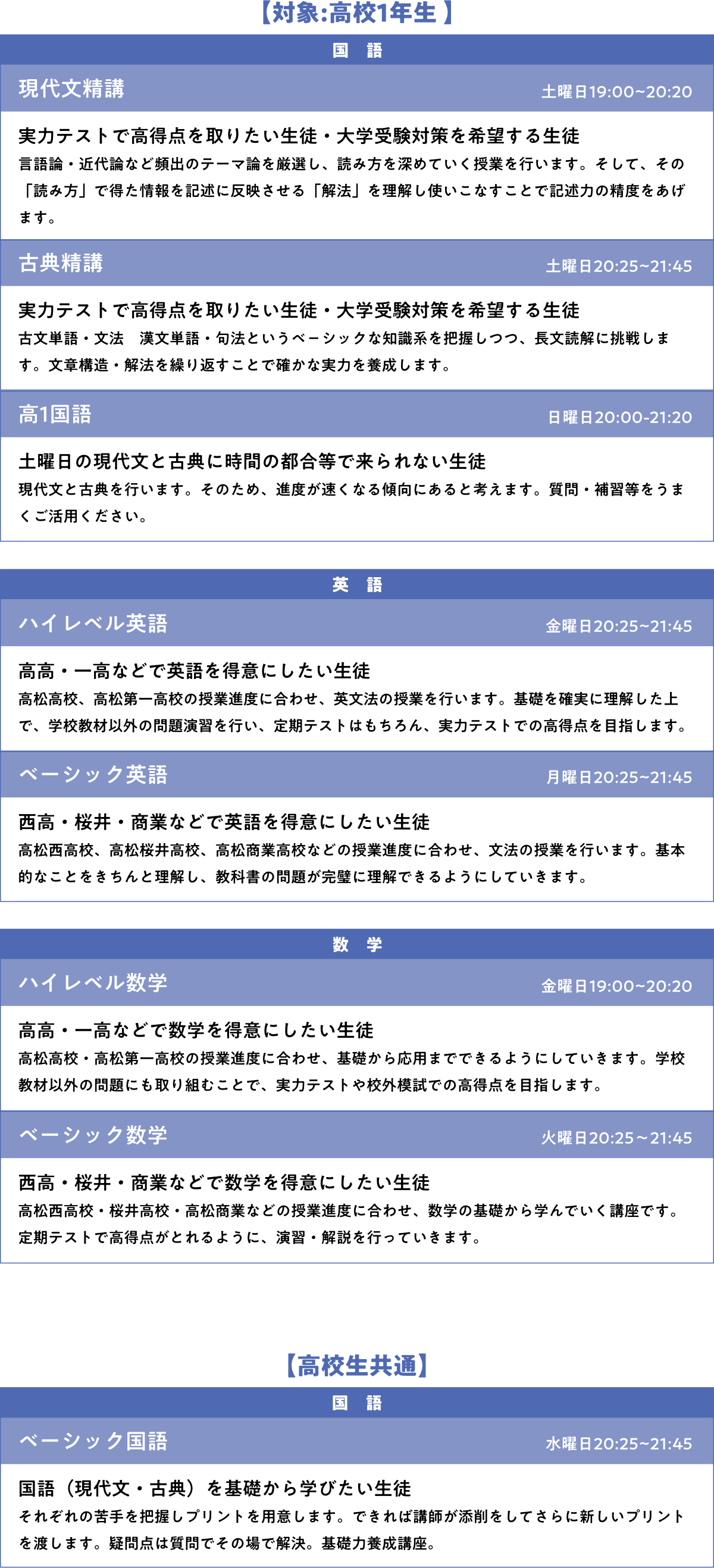 高校1年生/高校生共通
