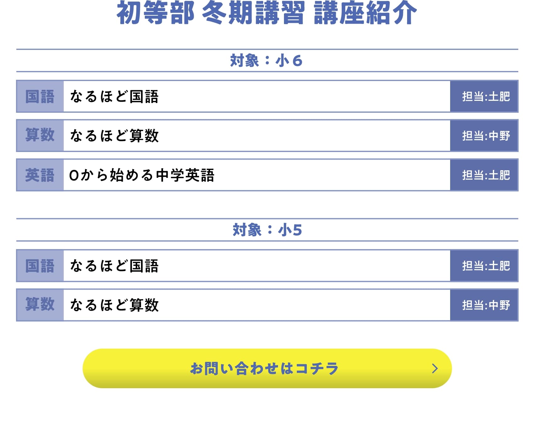 初等部 冬期講習 講座紹介