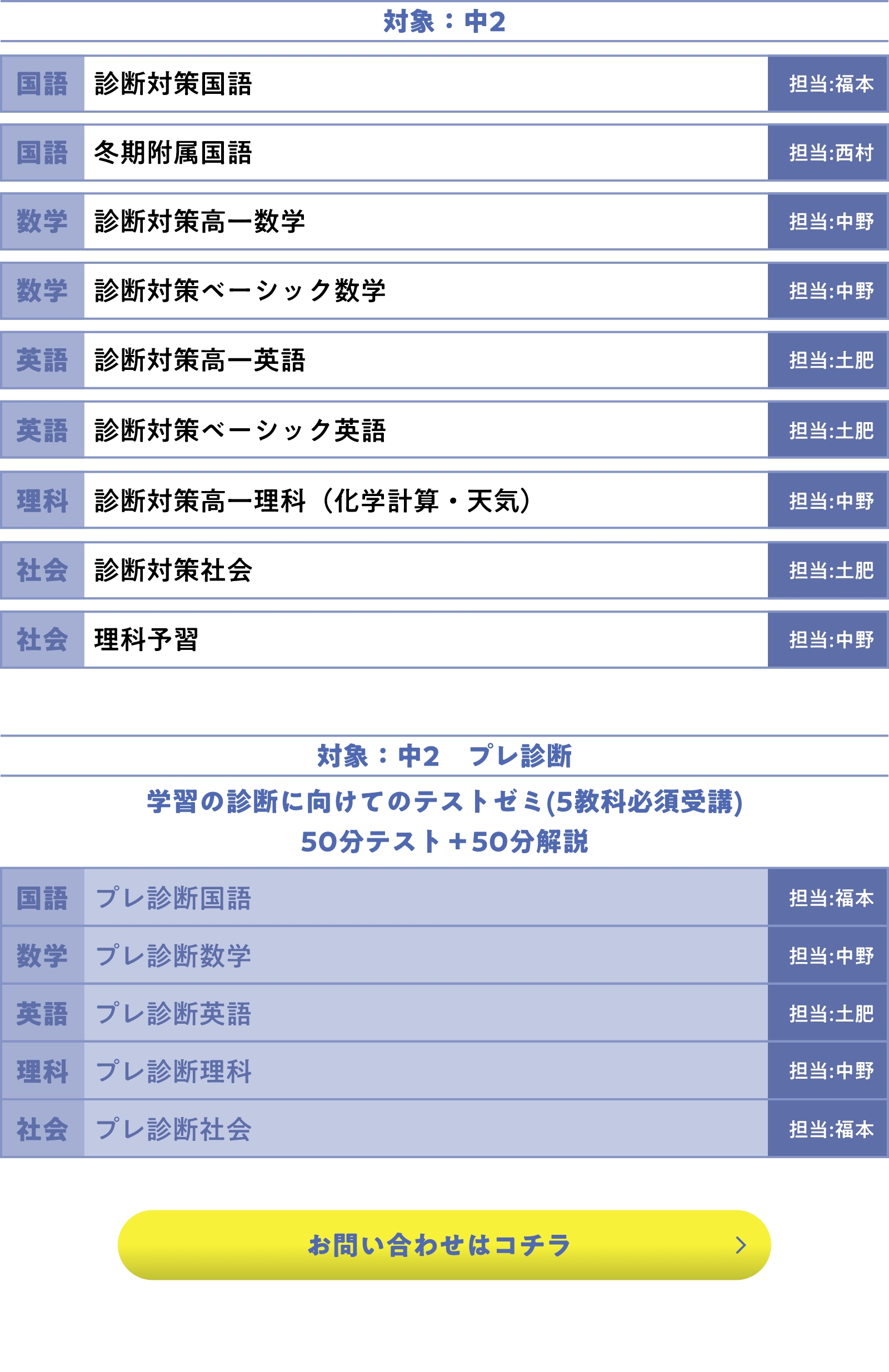 中等部 冬期講習 講座紹介